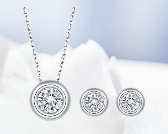 Round Pie Shape S925 Sterling Silver Inlaid Moissanite Jewelry Set - LADYLINE X