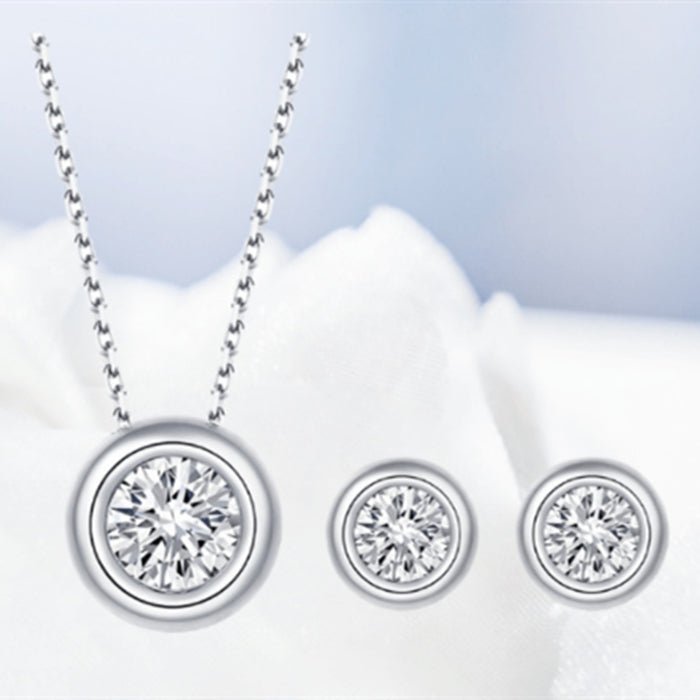 Round Pie Shape S925 Sterling Silver Inlaid Moissanite Jewelry Set - LADYLINE X