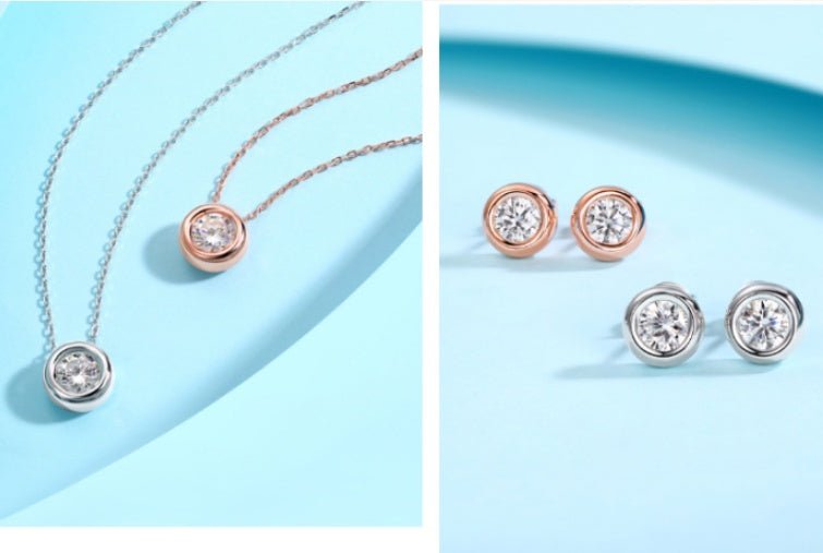 Round Pie Shape S925 Sterling Silver Inlaid Moissanite Jewelry Set - LADYLINE X