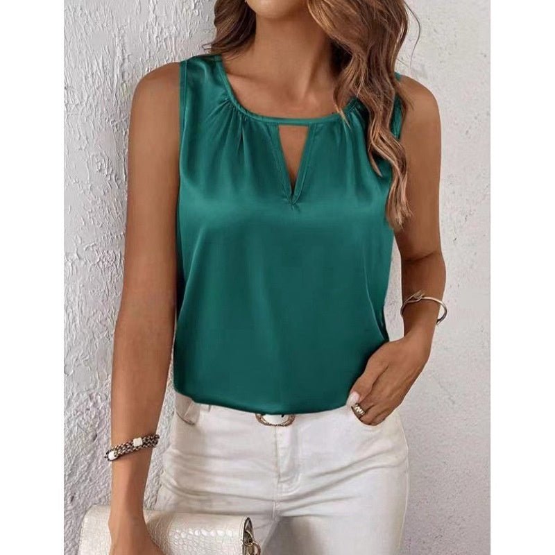 Ruched Satin Sleeveless Top With Cutout Details - LADYLINE X