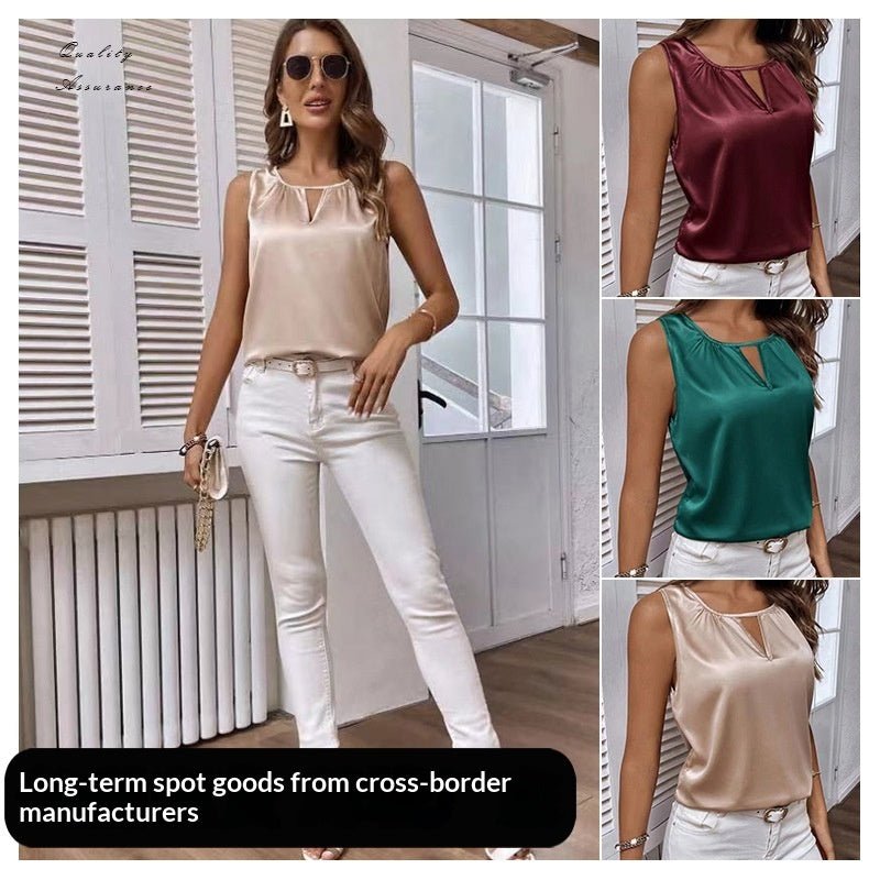 Ruched Satin Sleeveless Top With Cutout Details - LADYLINE X