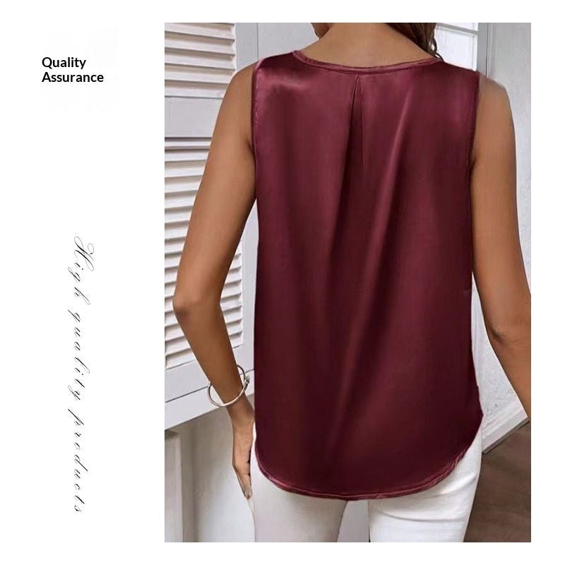 Ruched Satin Sleeveless Top With Cutout Details - LADYLINE X