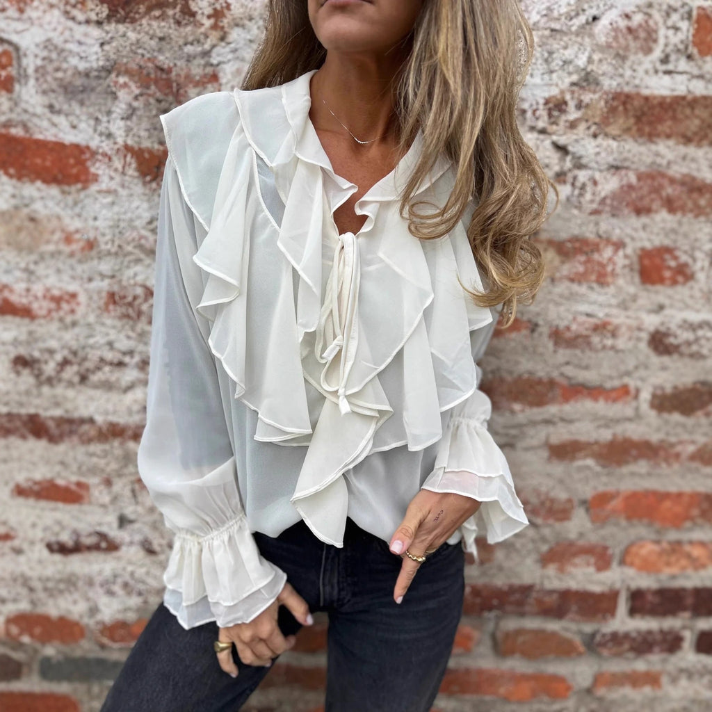 Ruffled Flared - sleeve Chiffon Blouse Top - LADYLINE X