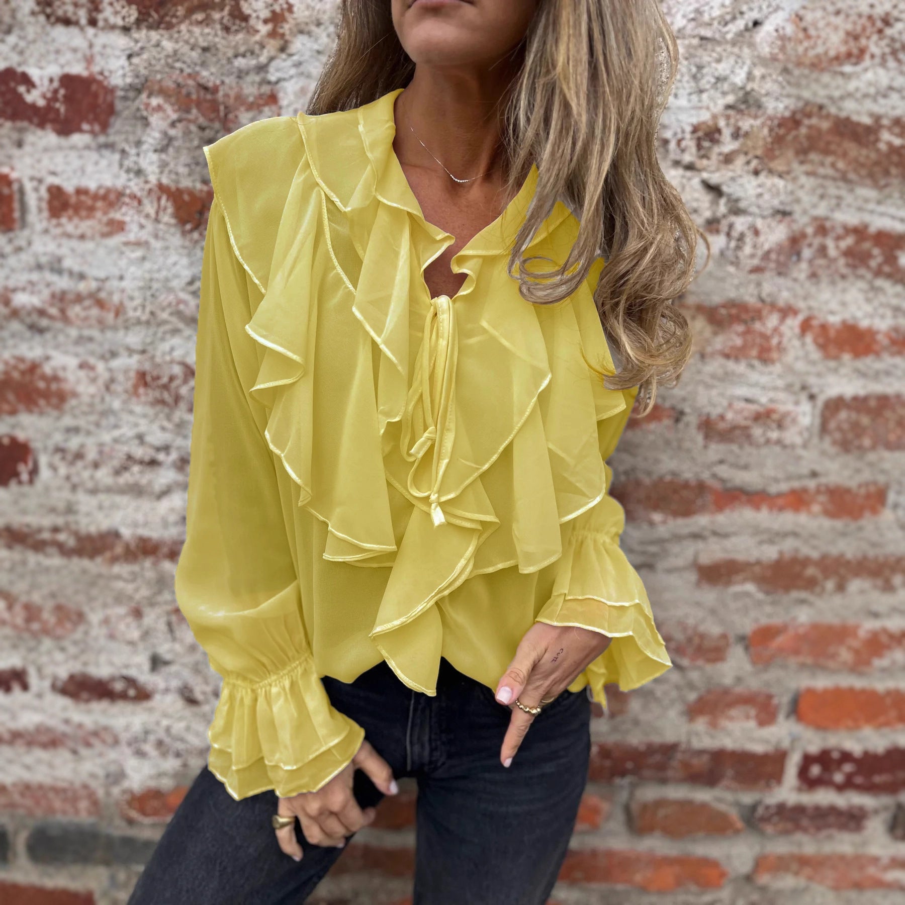 Ruffled Flared - sleeve Chiffon Blouse Top - LADYLINE X