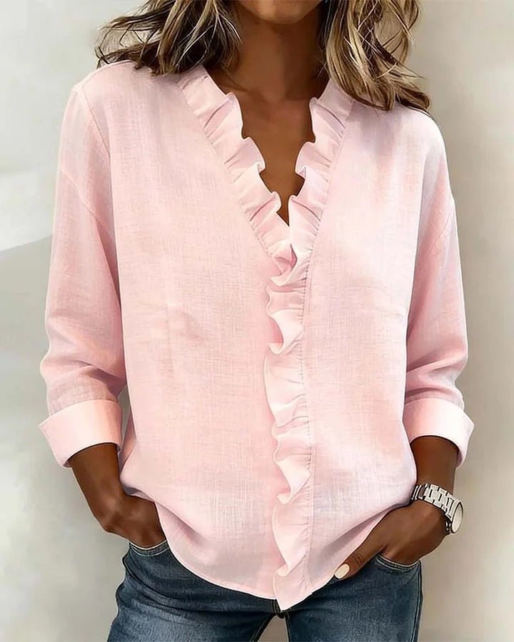 Ruffled Long Sleeve Cotton Shirt - LADYLINE X