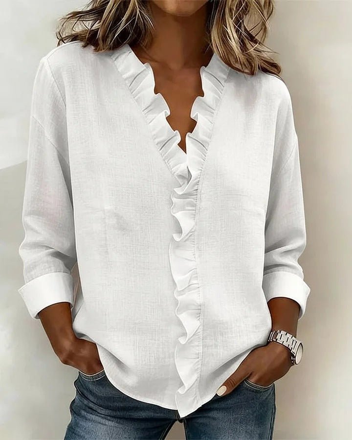 Ruffled Long Sleeve Cotton Shirt - LADYLINE X