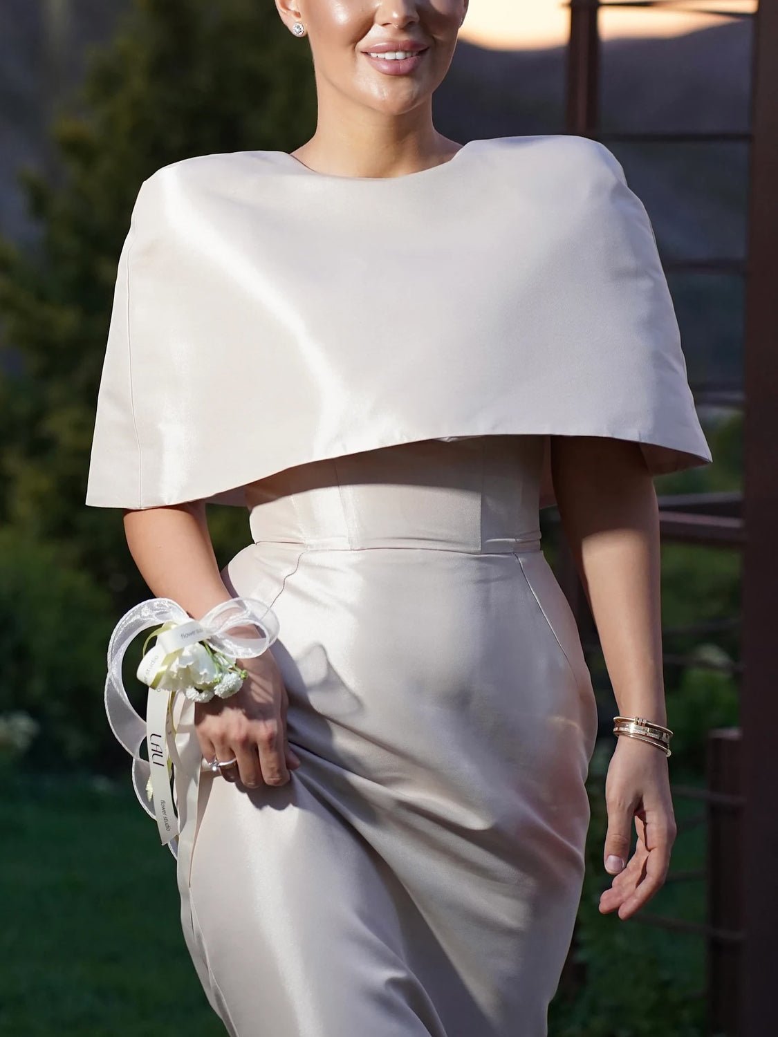 Satin Cape - style Top &Fitted Maxi Dress Set - LADYLINE X