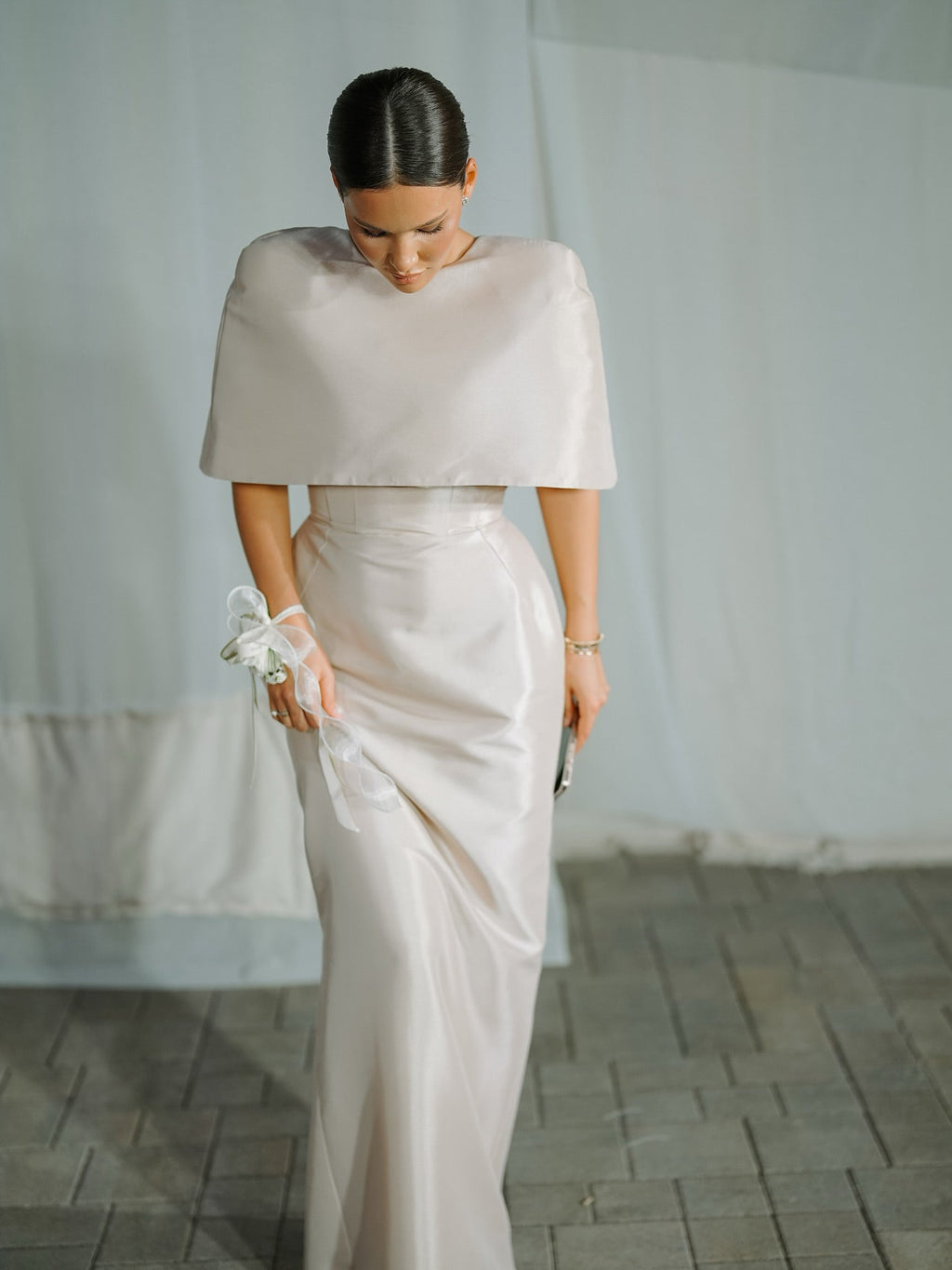 Satin Cape - style Top &Fitted Maxi Dress Set - LADYLINE X
