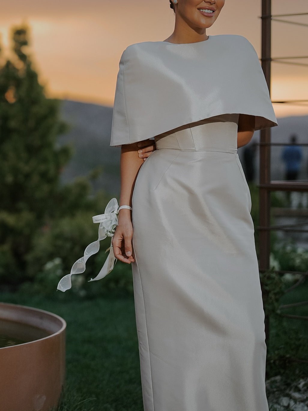 Satin Cape - style Top &Fitted Maxi Dress Set - LADYLINE X