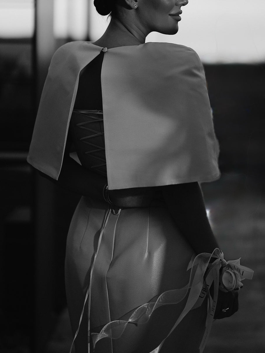 Satin Cape - style Top &Fitted Maxi Dress Set - LADYLINE X
