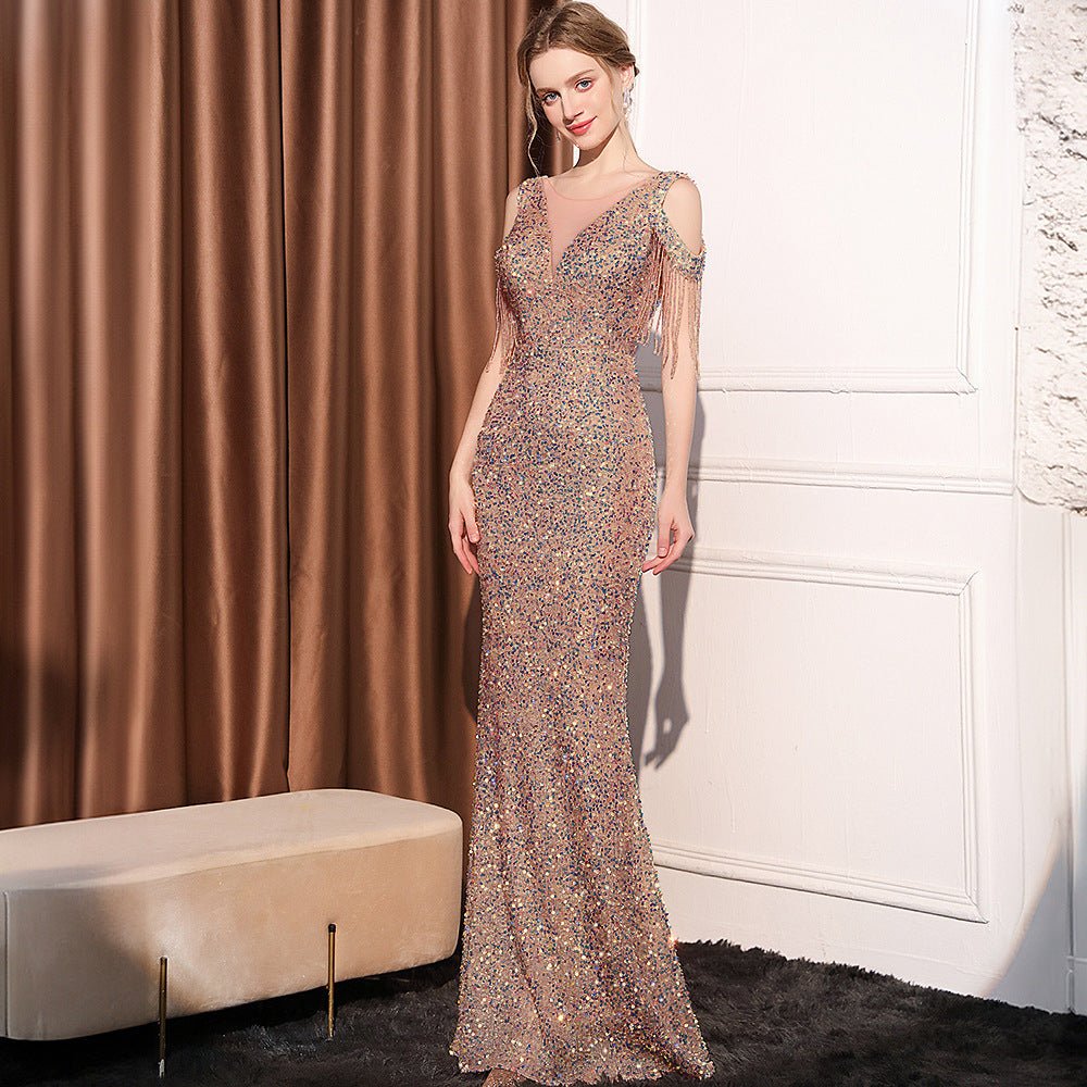 Sequin Long Slim Slimming Fishtail Dress - LADYLINE X