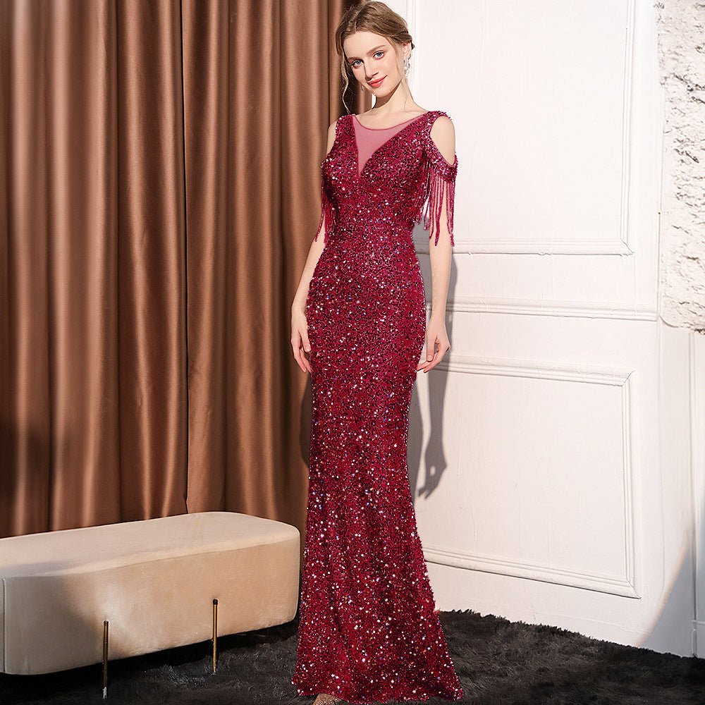 Sequin Long Slim Slimming Fishtail Dress - LADYLINE X