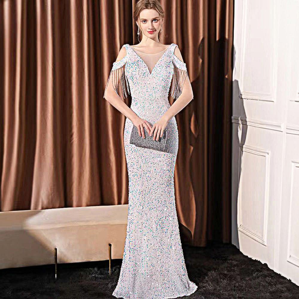 Sequin Long Slim Slimming Fishtail Dress - LADYLINE X