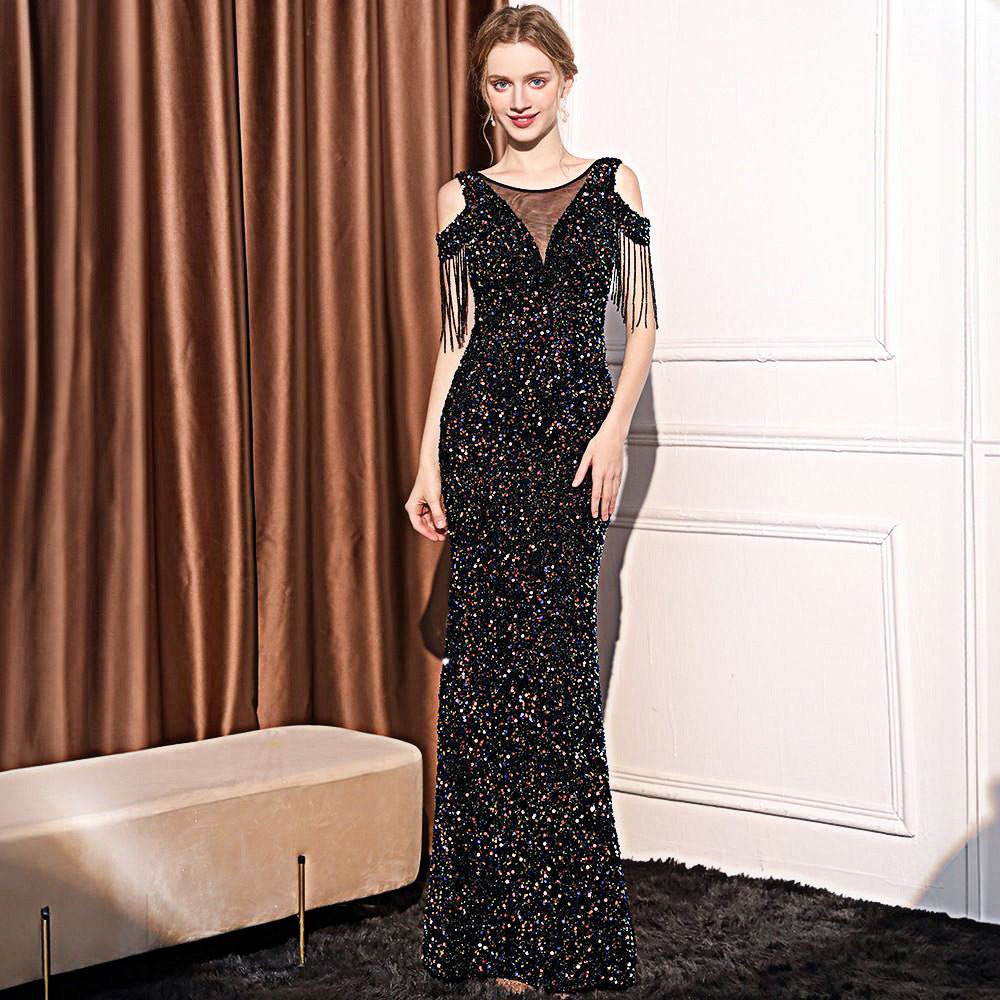 Sequin Long Slim Slimming Fishtail Dress - LADYLINE X