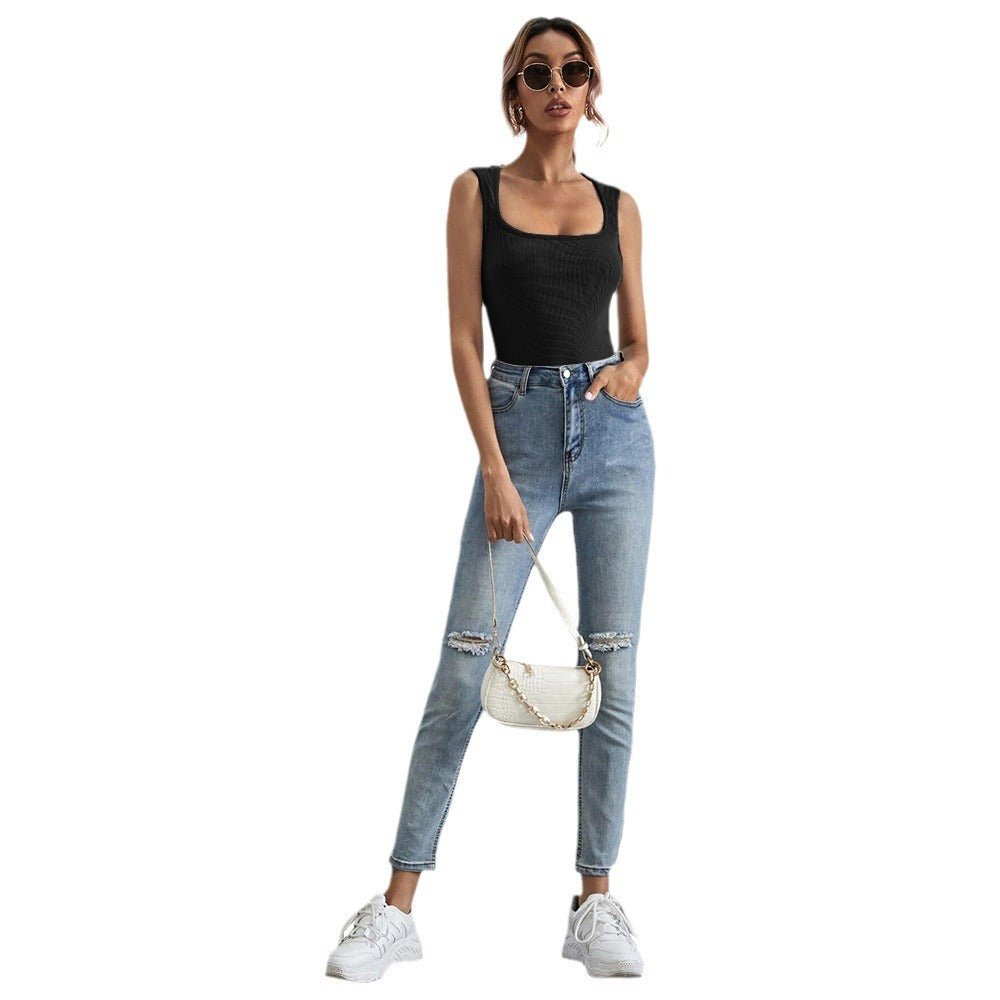 Sexy U - neck Slim - fit Solid - color Versatile Tank Top - LADYLINE X