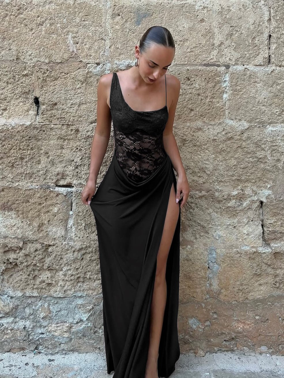 Sheer Lace Elegant Maxi Dress Women Sleeveless Backless Chic Evening Dress Off Shoulder Fashion Midi Dresses Slim Summer Dresses - LADYLINE X