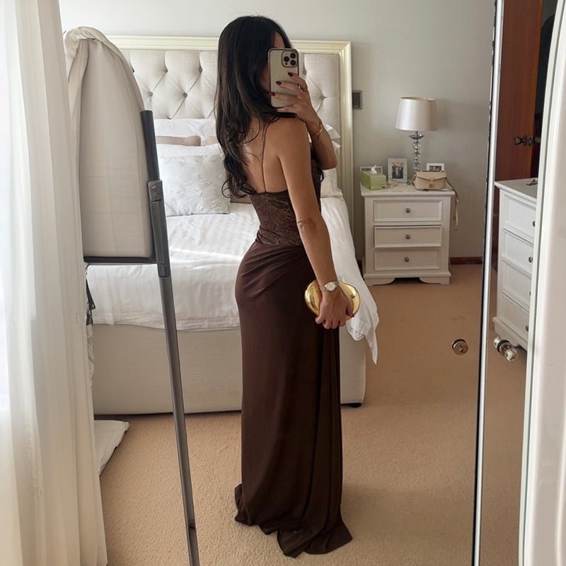 Sheer Lace Elegant Maxi Dress Women Sleeveless Backless Chic Evening Dress Off Shoulder Fashion Midi Dresses Slim Summer Dresses - LADYLINE X