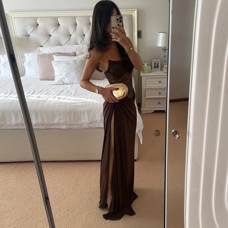 Sheer Lace Elegant Maxi Dress Women Sleeveless Backless Chic Evening Dress Off Shoulder Fashion Midi Dresses Slim Summer Dresses - LADYLINE X