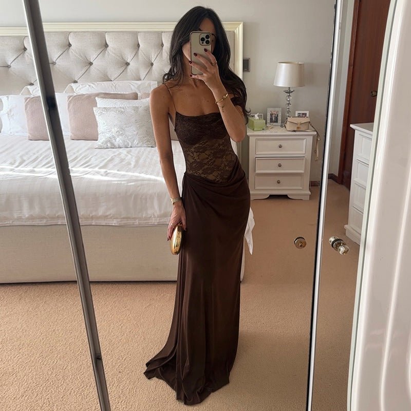 Sheer Lace Elegant Maxi Dress Women Sleeveless Backless Chic Evening Dress Off Shoulder Fashion Midi Dresses Slim Summer Dresses - LADYLINE X