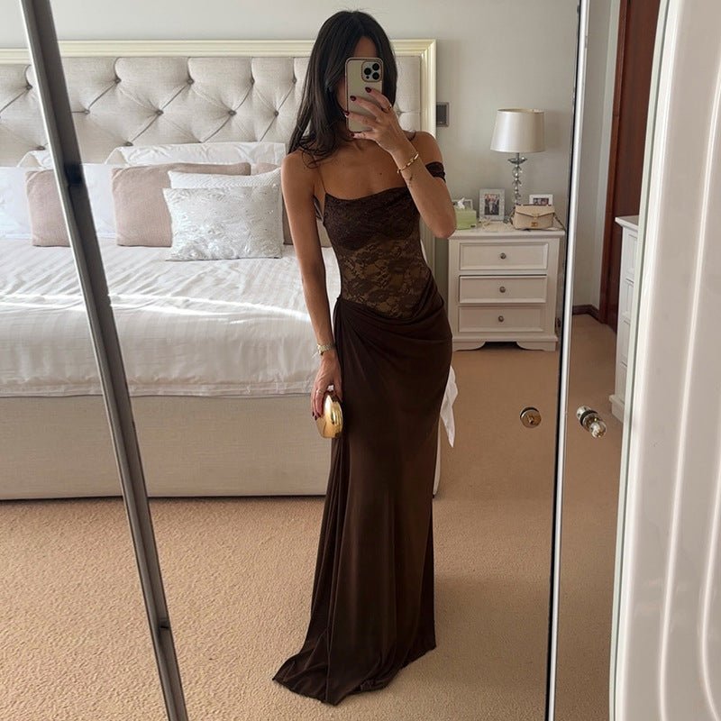 Sheer Lace Elegant Maxi Dress Women Sleeveless Backless Chic Evening Dress Off Shoulder Fashion Midi Dresses Slim Summer Dresses - LADYLINE X