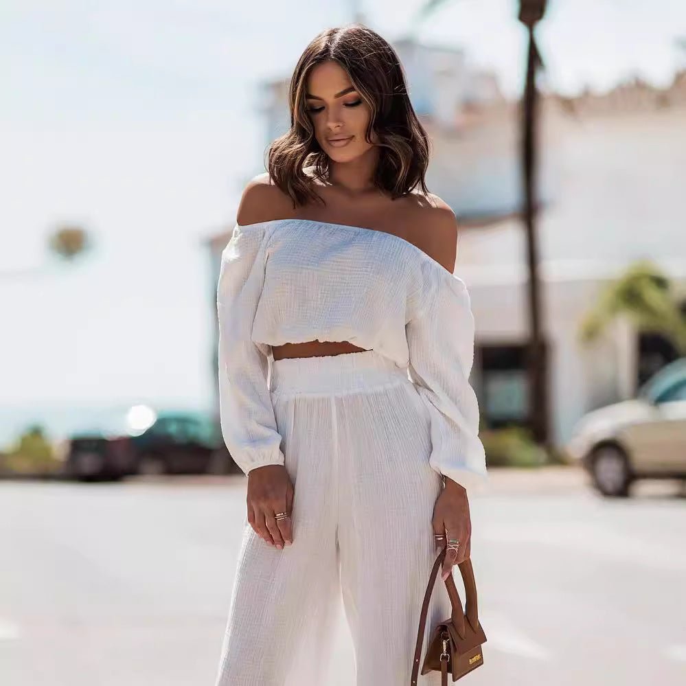 Short - sleeve Off - shoulder Top And Straight - leg Trousers Set - LADYLINE X