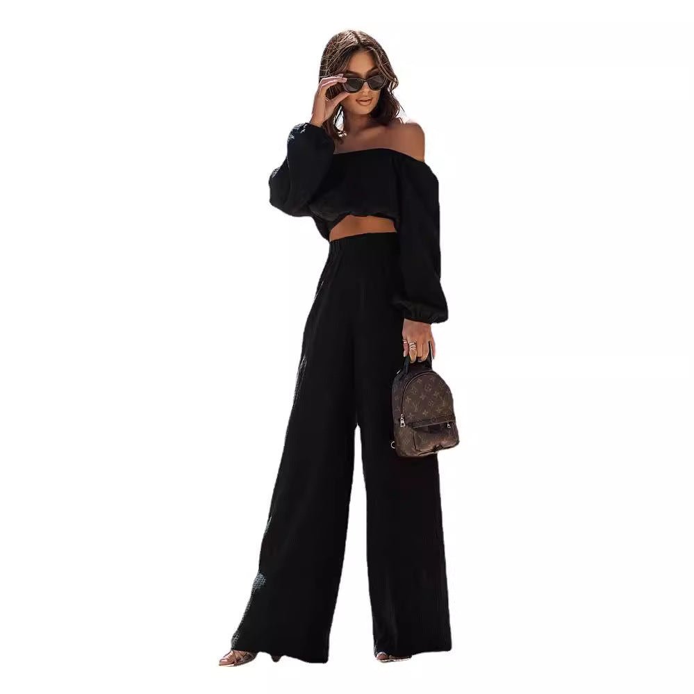 Short - sleeve Off - shoulder Top And Straight - leg Trousers Set - LADYLINE X