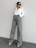 Silver - gray Straight - leg Womens Springfall Denim Jeans With A Draped Versatile Fit High Waist And Slimming Effect - LADYLINE X