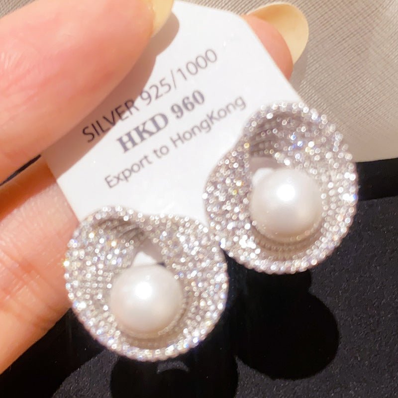 Silver Needle Zircon Irregular Round Pearl Fashionable All - Match Earrings - LADYLINE X