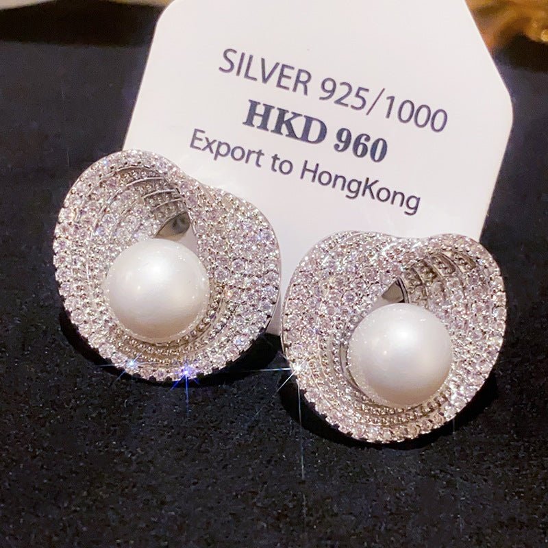 Silver Needle Zircon Irregular Round Pearl Fashionable All - Match Earrings - LADYLINE X