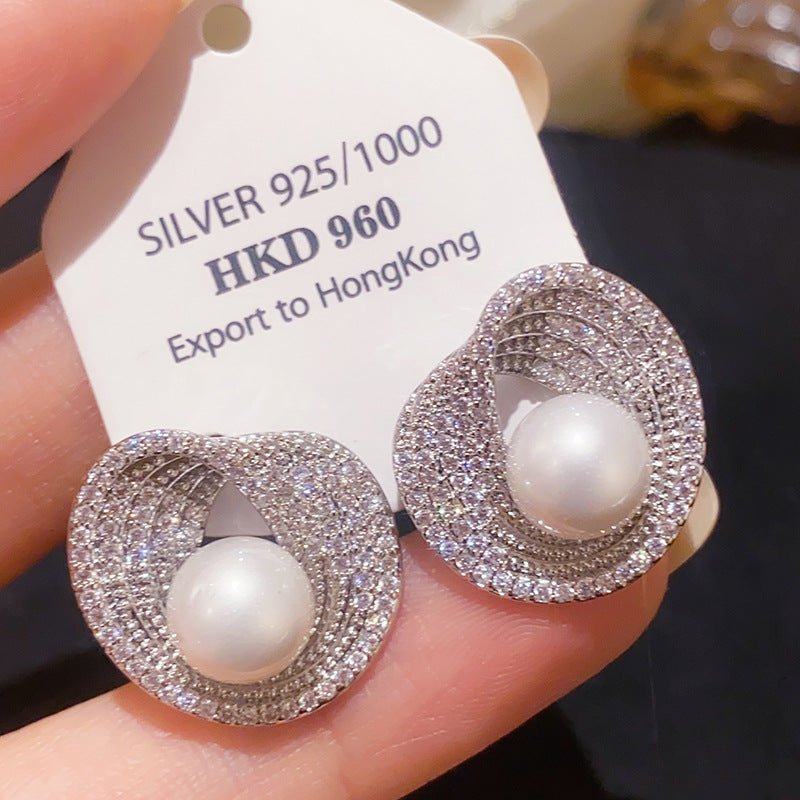 Silver Needle Zircon Irregular Round Pearl Fashionable All - Match Earrings - LADYLINE X