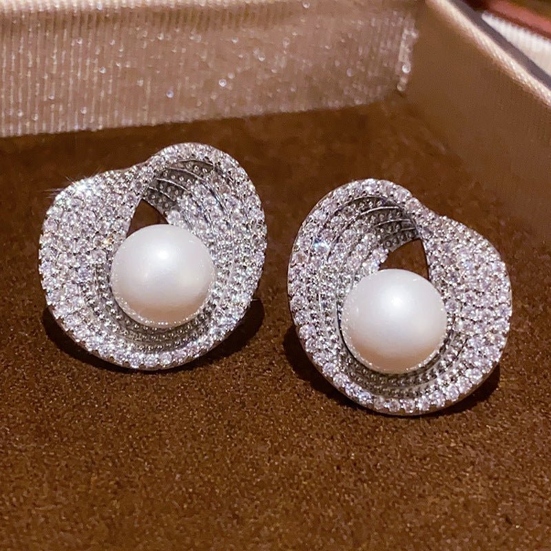 Silver Needle Zircon Irregular Round Pearl Fashionable All - Match Earrings - LADYLINE X