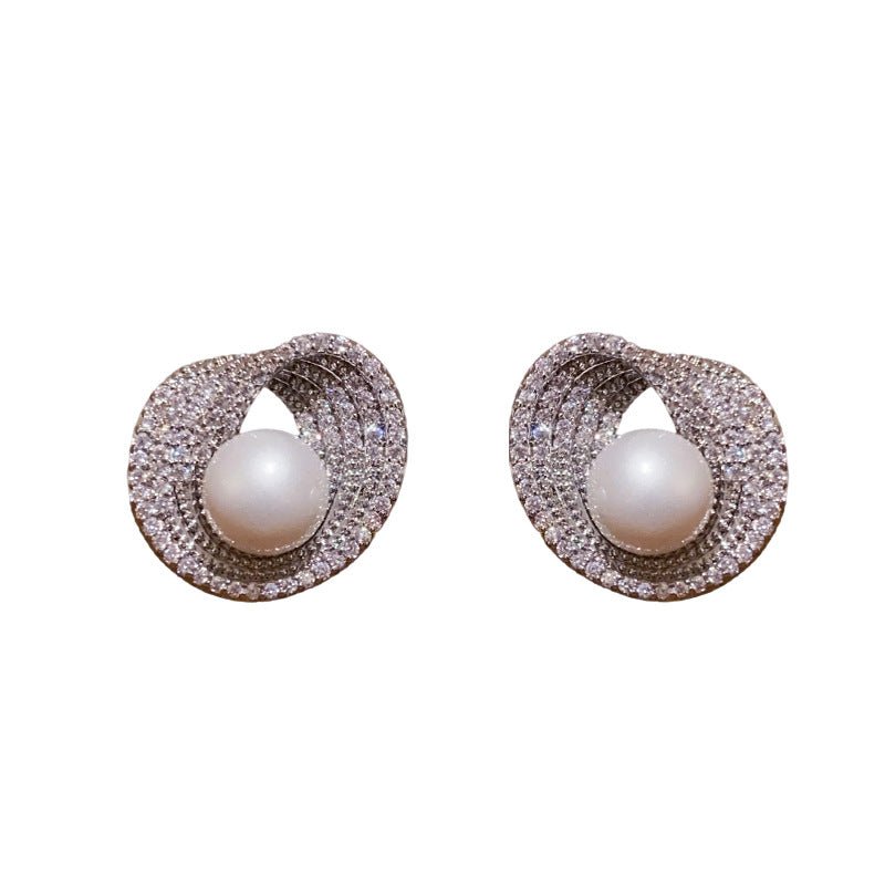Silver Needle Zircon Irregular Round Pearl Fashionable All - Match Earrings - LADYLINE X