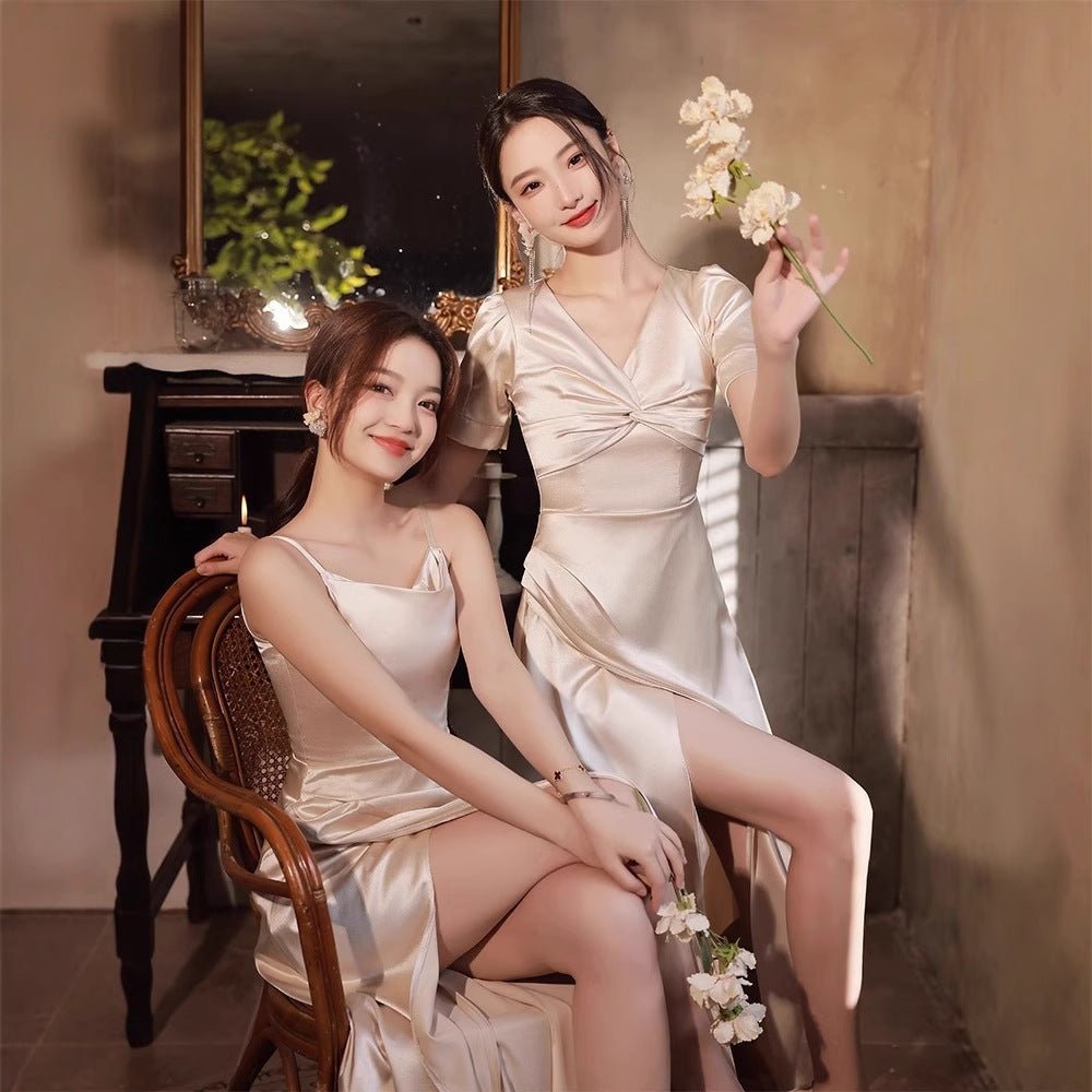 Simple And Light Luxury Satin Sisters Group Party Formal Dress - LADYLINE X