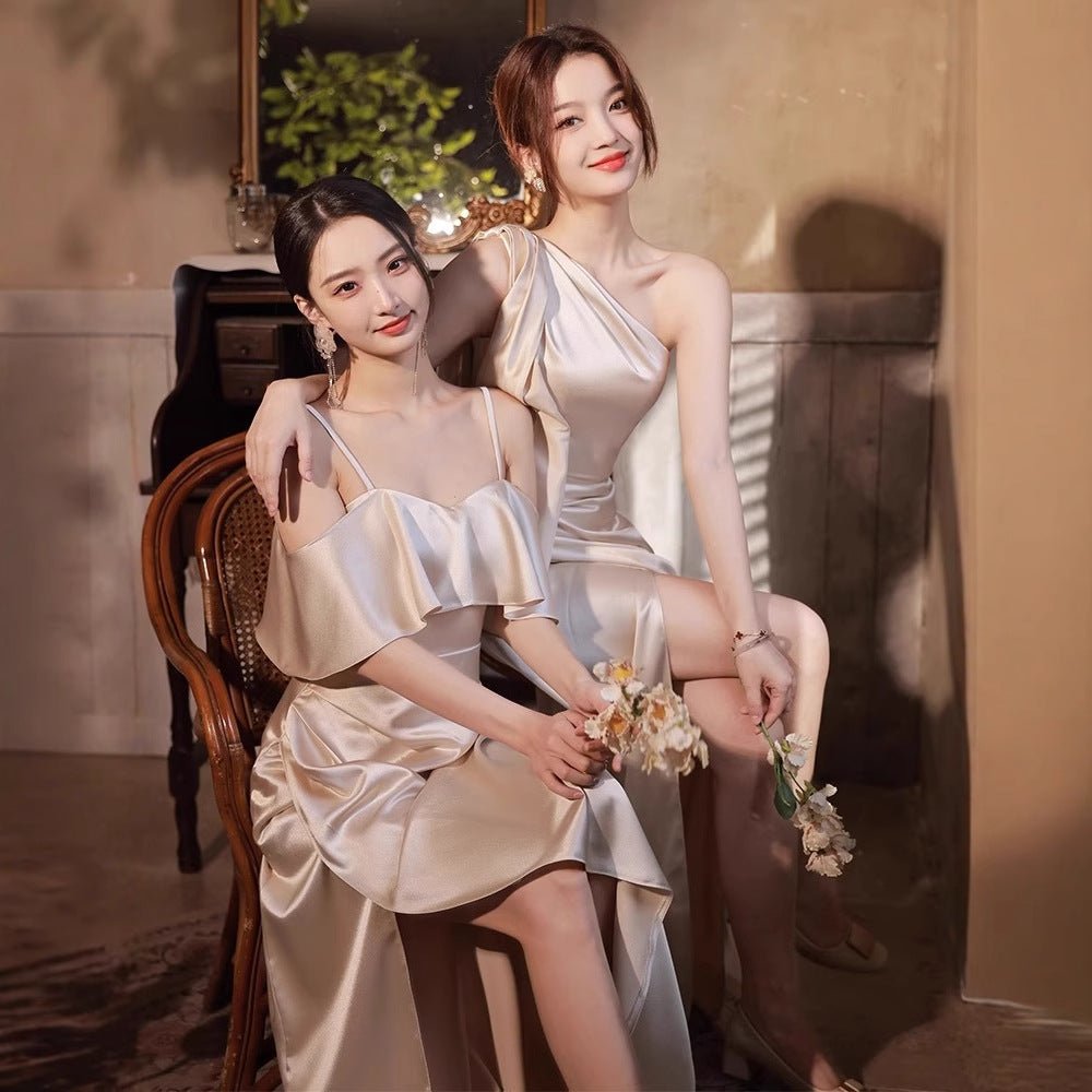 Simple And Light Luxury Satin Sisters Group Party Formal Dress - LADYLINE X