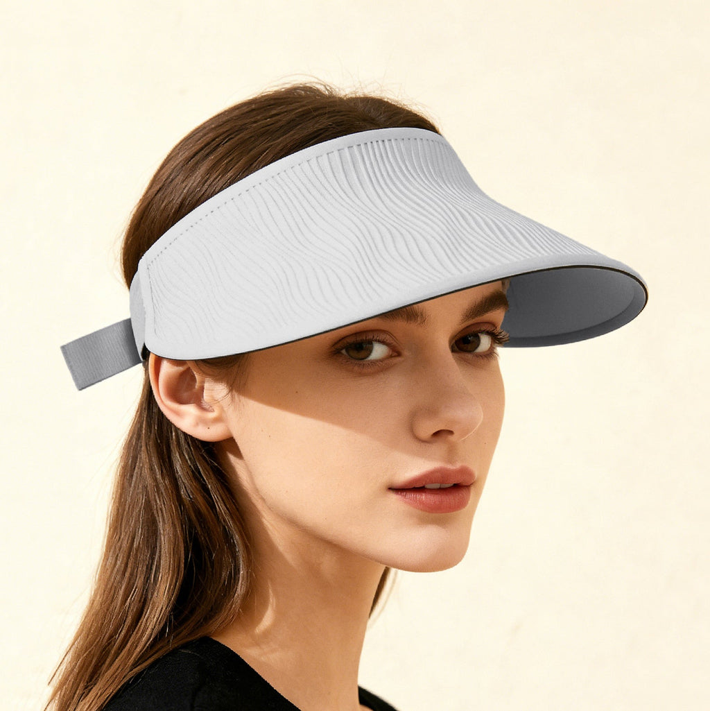 Simple Open - top Wave - pattern Indentation Adjustable Wide - brim Sun Hat For Summer Outdoor Activities, Breathable Open - top Hat - LADYLINE X