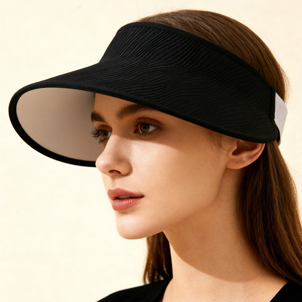 Simple Open - top Wave - pattern Indentation Adjustable Wide - brim Sun Hat For Summer Outdoor Activities, Breathable Open - top Hat - LADYLINE X