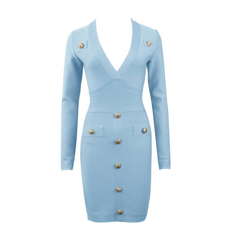 Single - breasted Long - sleeved Slim Ladies Temperament Dress - LADYLINE X