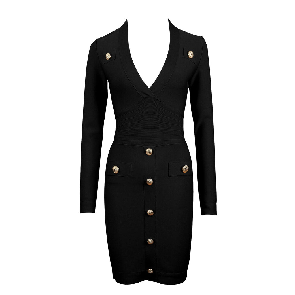 Single - breasted Long - sleeved Slim Ladies Temperament Dress - LADYLINE X