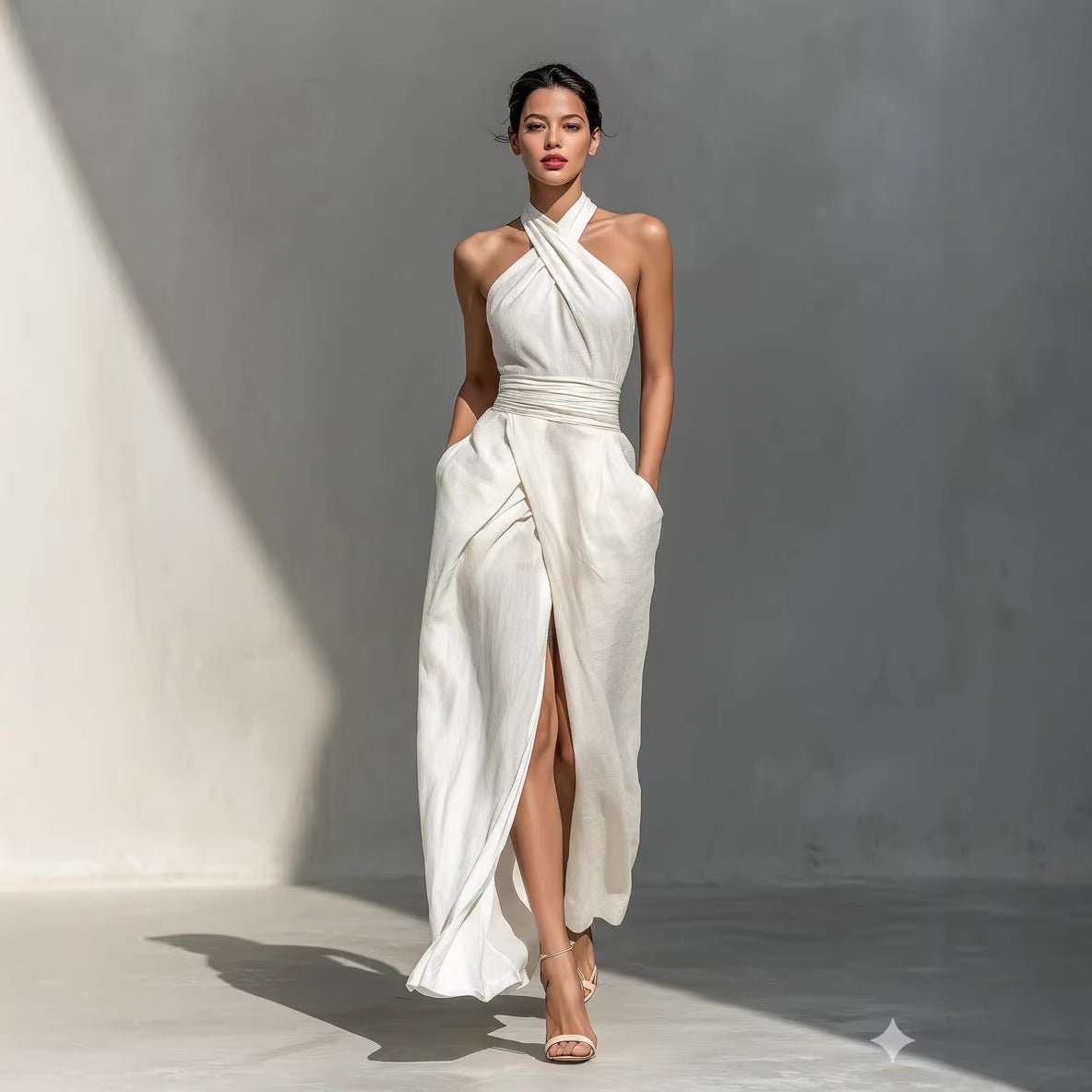Sleeveless Elegant Slim - fit Pure White Dress - LADYLINE X