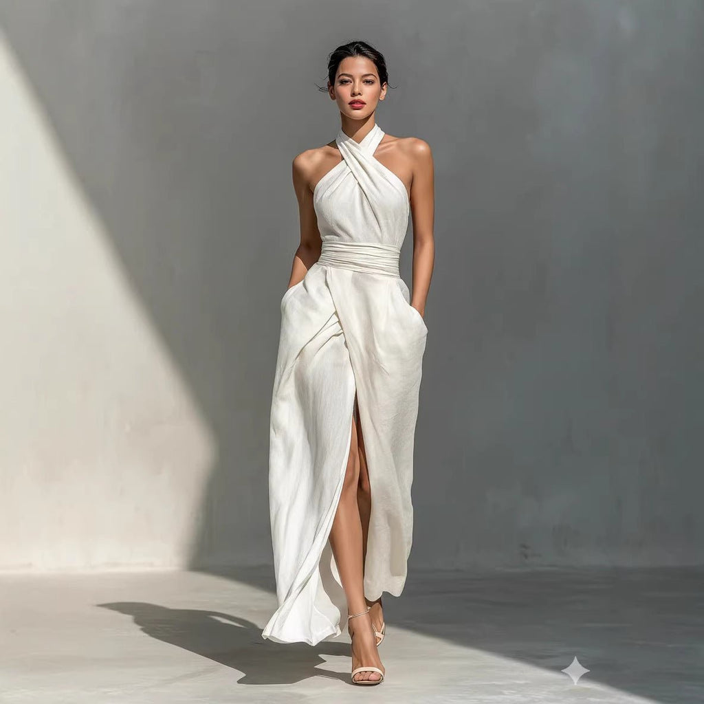 Sleeveless Elegant Slim - fit Pure White Dress - LADYLINE X