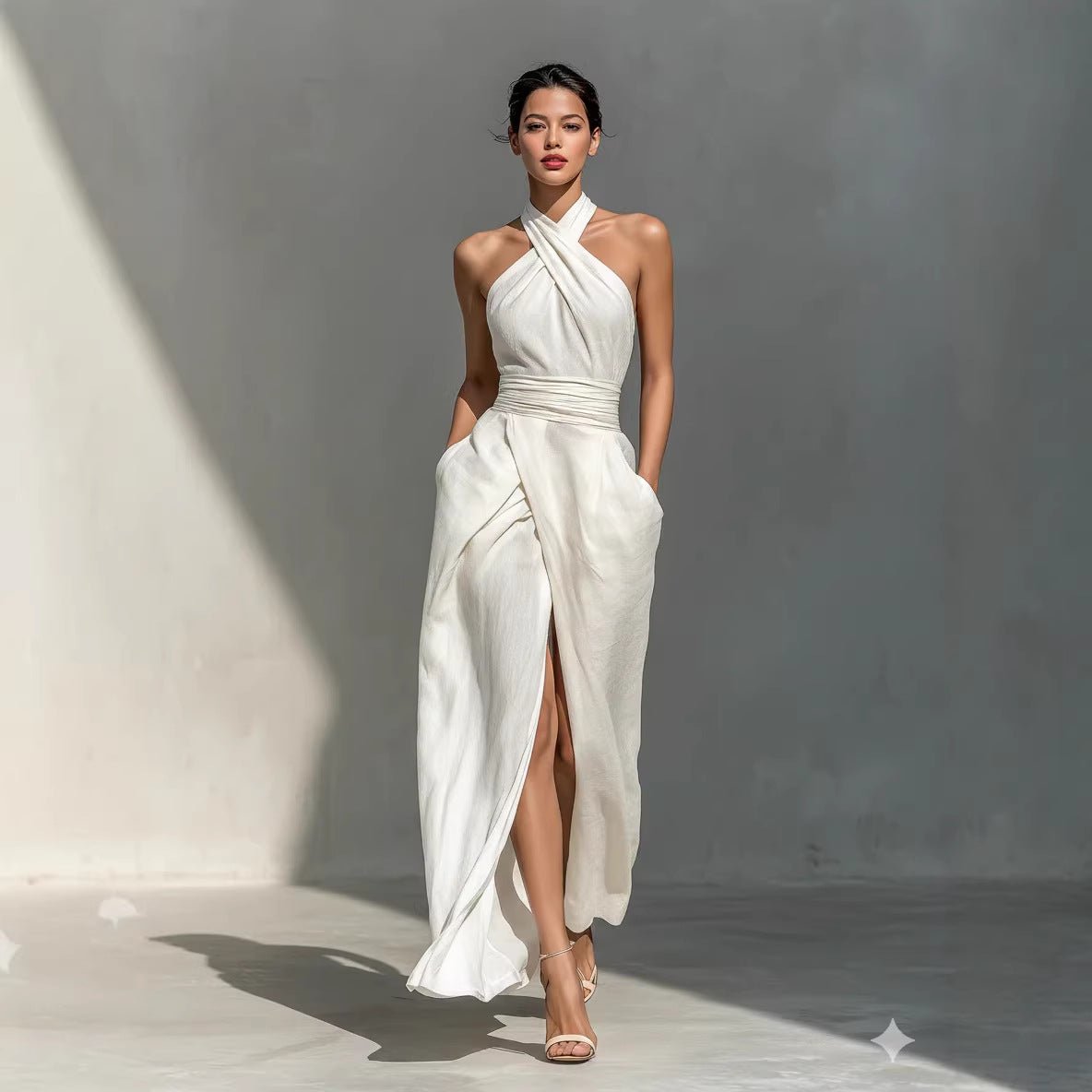 Sleeveless Elegant Slim - fit Pure White Dress - LADYLINE X