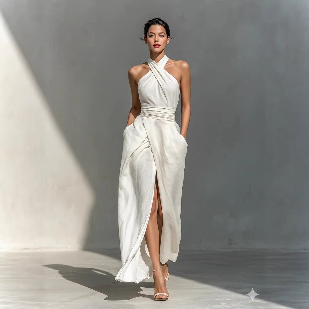 Sleeveless Elegant Slim - fit Pure White Dress - LADYLINE X