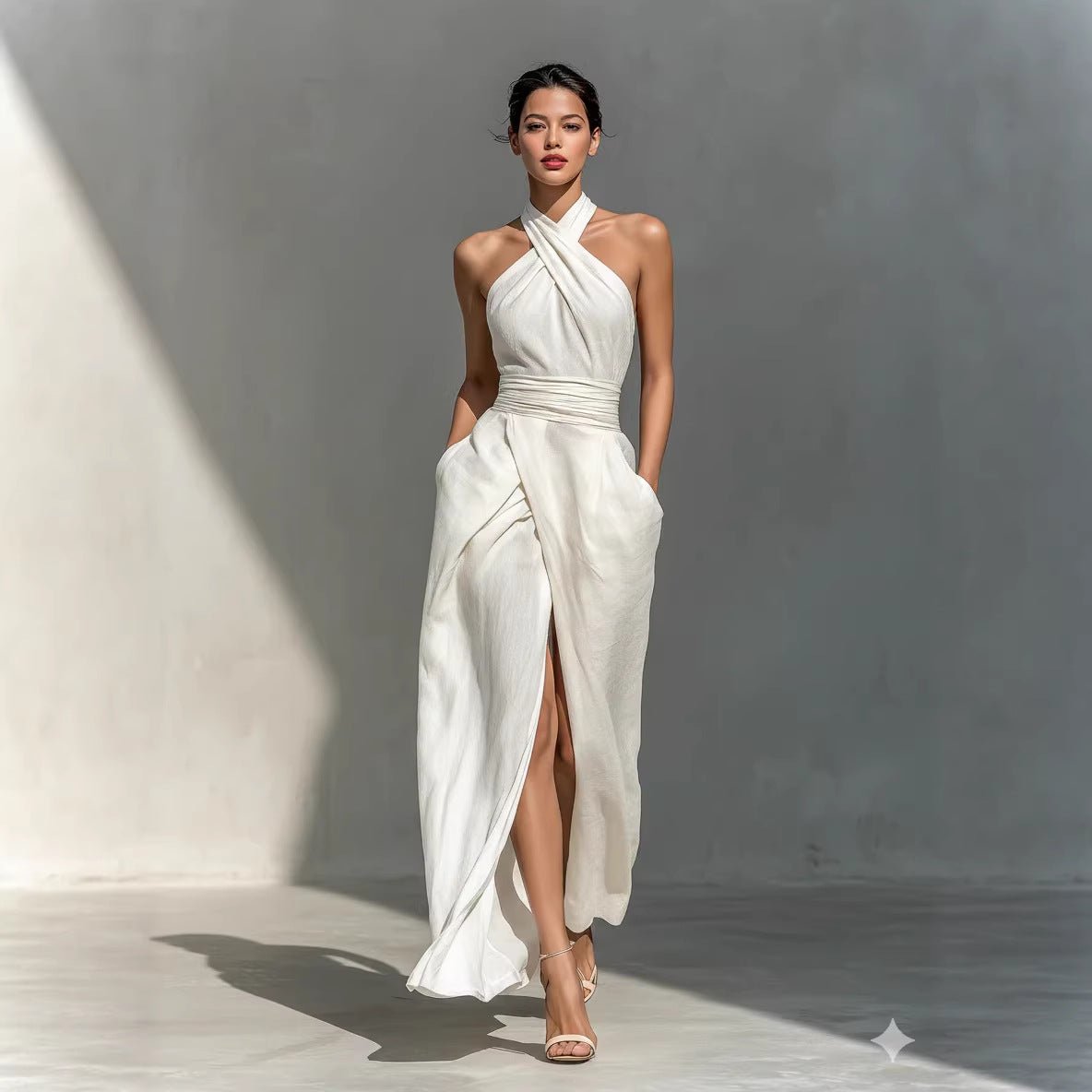 Sleeveless Elegant Slim - fit Pure White Dress - LADYLINE X