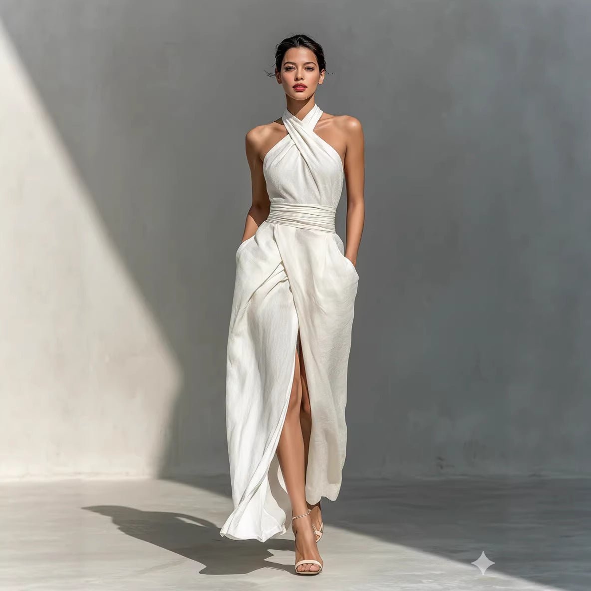 Sleeveless Elegant Slim - fit Pure White Dress - LADYLINE X