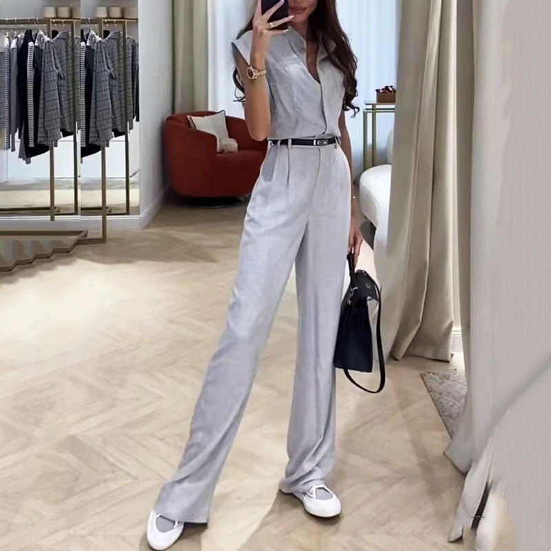Sleeveless Lapel Blouse And Pants - LADYLINE X
