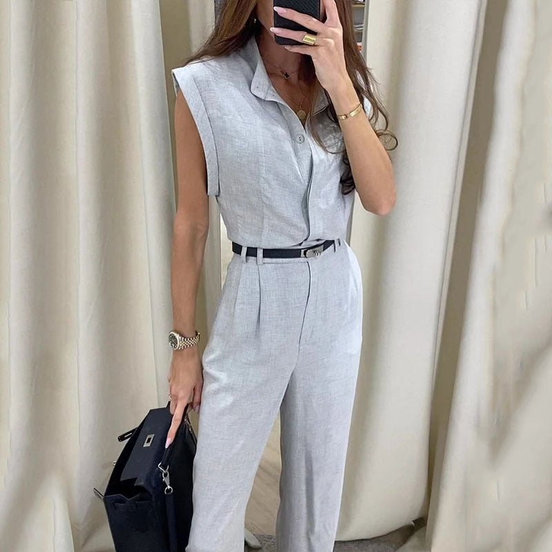 Sleeveless Lapel Blouse And Pants - LADYLINE X