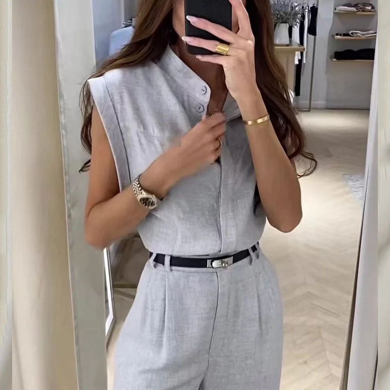 Sleeveless Lapel Blouse And Pants - LADYLINE X