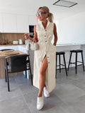 Sleeveless Long Tie Waist Single - breasted Denim Dress - LADYLINE X