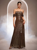 Sleeveless Off - the - shoulder Bodycon Sequined A - line Evening Gown - LADYLINE X