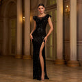 Sleeveless Round Neck Sequins Slim Fit Slit Evening Gown - LADYLINE X